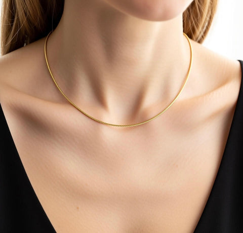 C015G B.Tiff Cable Wire Gold Plated Stainless Steel Chain Necklace