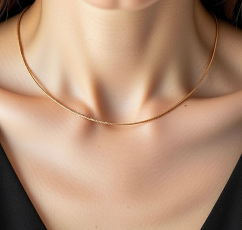 C015RG Rose Gold Structured Wire Choker Chain Necklace/ 1.2mm (An exclusive clasp design)