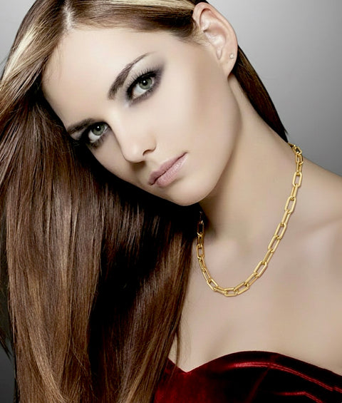 C860G B.Tiff "Jemma" Flat Long Adjustable Link Gold Plated Stainless Steel Necklace