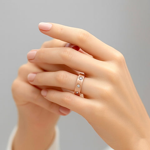 RG808RG B.Tiff 8-Stone Bold Rose Gold Plated Stainless Steel Ring