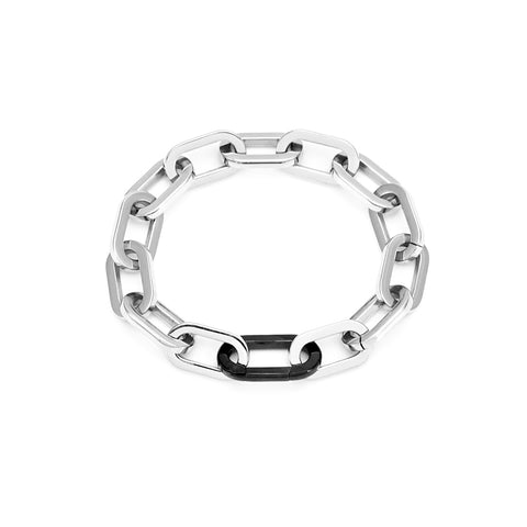 BG200WB B.Tiff Black Clasp High Polish Paperclip Stainless Steel Bracelet