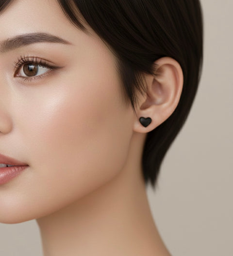 ER005B B.Tiff Black Anodized Stainless Steel Heart Stud Earrings