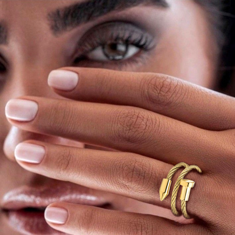 RG116G B.Tiff Pointe Cable Gold Plated Stainless Steel Adjustable Ring