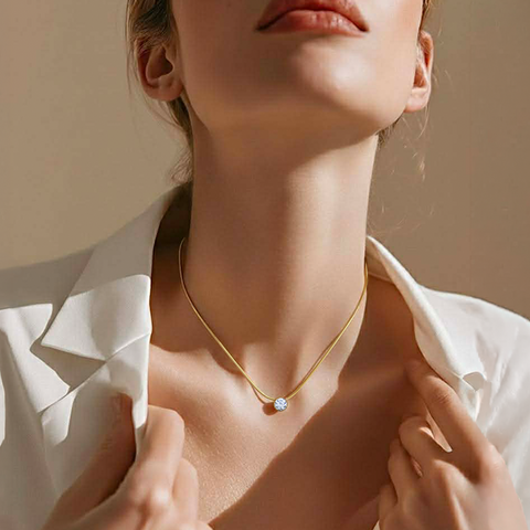 PT101G B.Tiff 1 ct Gold Plated Stainless Steel Solitaire Pendant Necklace