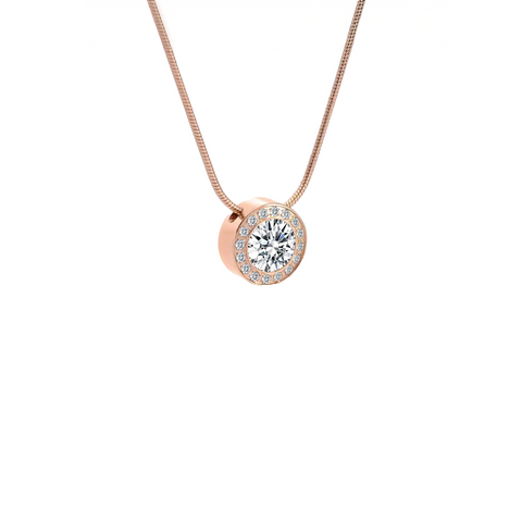 PT125RG B.Tiff Aŭreolo 1ct Rose Gold Plated Stainless Steel Halo Pendant Necklace