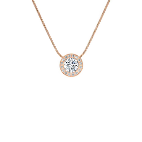 PT125RG B.Tiff Aŭreolo 1ct Rose Gold Plated Stainless Steel Halo Pendant Necklace