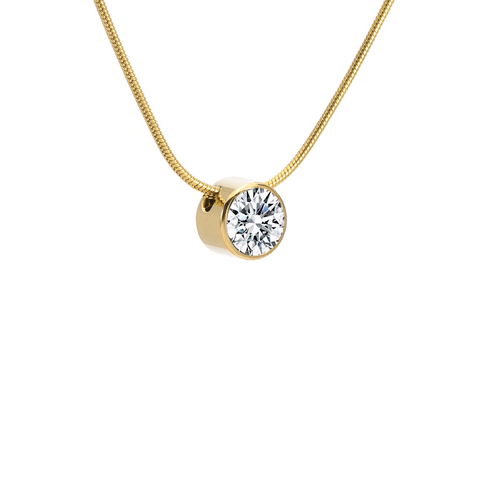 PT201G B.Tiff 2 ct Solitaire Gold Plated Stainless Steel Pendant Necklace