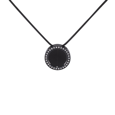 PT207B B.Tiff Pave 30-Stone Halo Black Anodized Stainless Steel Pendant Necklace
