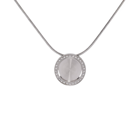 PT207W B.Tiff Pave 30-Stone Halo Stainless Steel Pendant Necklace