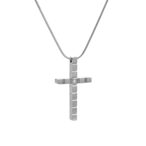 PT209W B.Tiff Box Cut Cross Stainless Steel Pendant