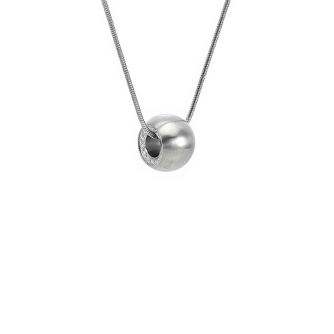 PT220 B.Tiff Pave Hollow Globe Stainless Steel Pendant Necklace