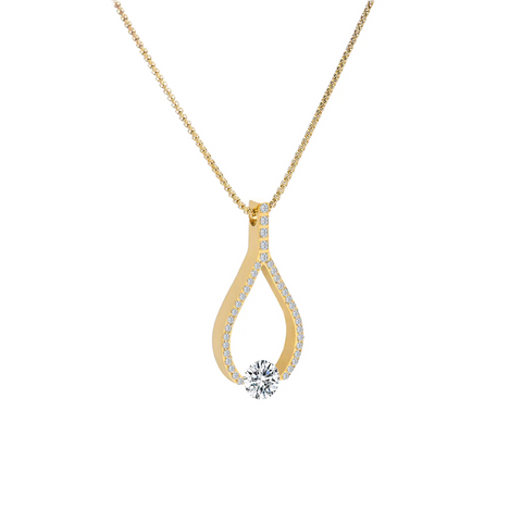 PT306G B.Tiff 1 ct Solitaire Pave Gold Plated Larme Pendant Necklace