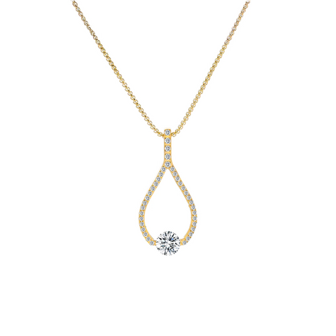 PT306G B.Tiff 1 ct Solitaire Pave Gold Plated Larme Pendant Necklace