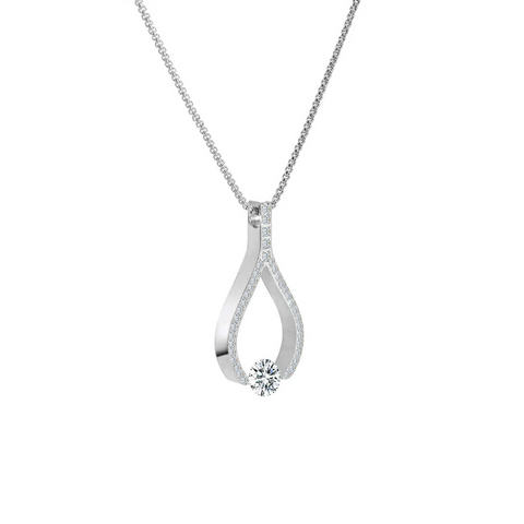 PT306W B.Tiff 1 ct Solitaire Pave Larme Stainless Steel Pendant Necklace