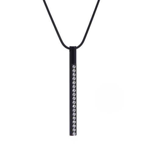 PT318B B.Tiff Pave Black Anodized Stainless Steel Bar Pendant