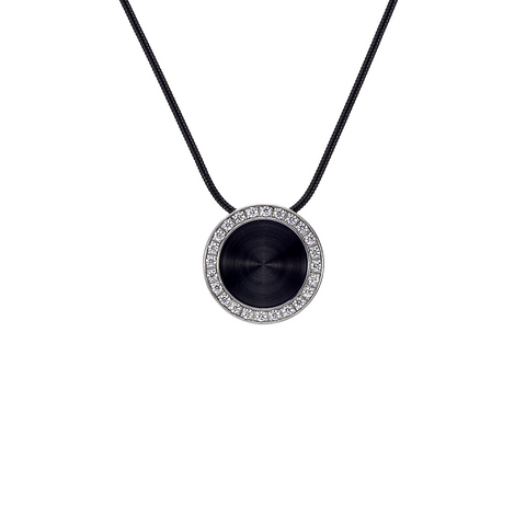 PT800WB B.Tiff Black Enamel Pavé 30-Stone Halo Stainless Steel Pendant