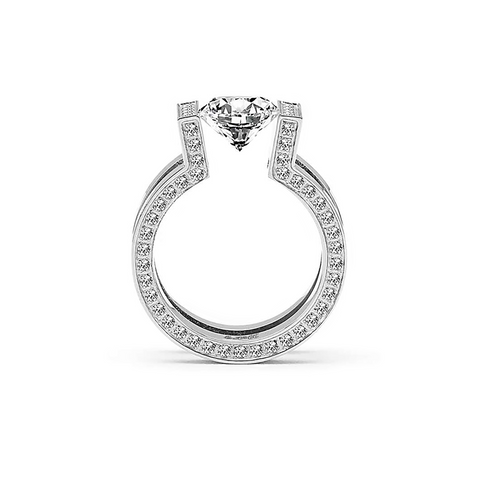 RG108W-111W B.Tiff 2 ct Round Solitaire Interlocking Engagement Ring & Eternity Band Set