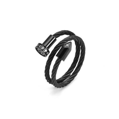 RG115B B.Tiff Pavé Pointe Cable Black Anodized Stainless Steel Adjustable Ring