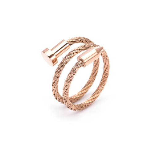 RG116RG B.Tiff Pointe Cable Rose Gold Plated Stainless Steel Adjustable Ring