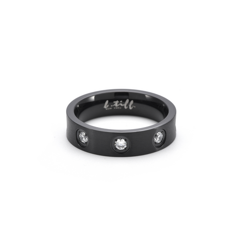 RG808B B.Tiff 8-Stone Bold Black Anodized Stainless Steel Ring