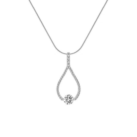 PT306W B.Tiff 1 ct Solitaire Pave Larme Stainless Steel Pendant Necklace