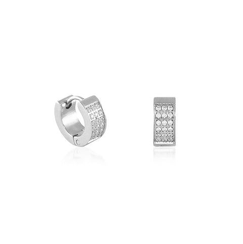 ER418W B.Tiff Pave Stainless Steel Huggie Earrings