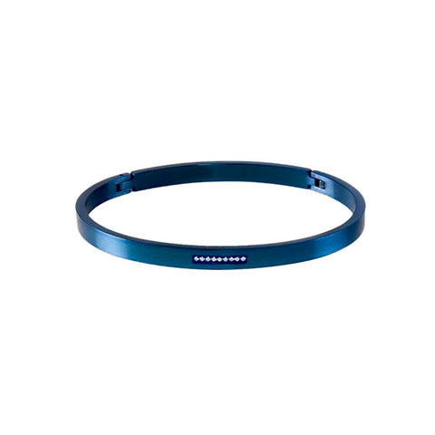 BG309BL B.Tiff 9-Stone Pave Blue Sapphire Stainless Steel Bangle Bracelet