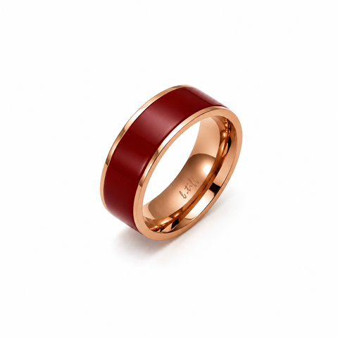 RG800RGR B.Tiff Rose Gold Plated Red Enamel Stainless Steel Ring