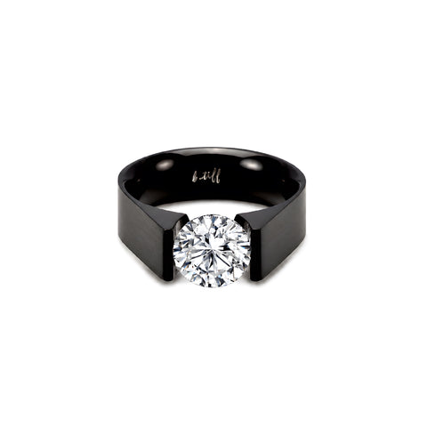 RG093B B.Tiff 2 ct Round Black Anodized Stainless Steel Solitaire Engagement Ring
