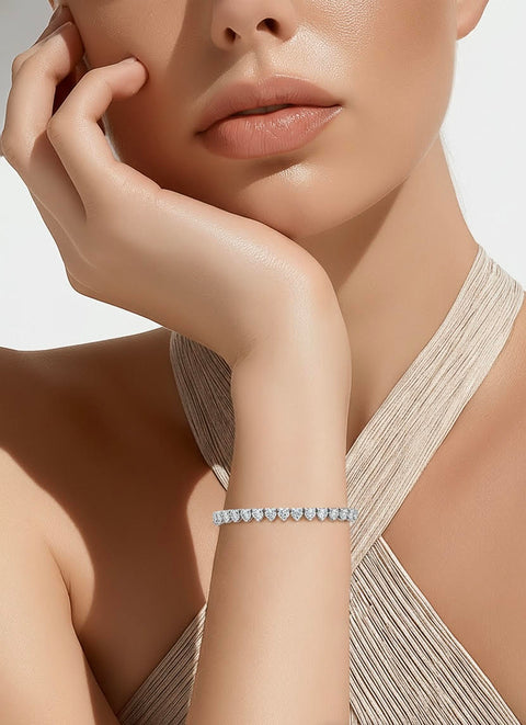 BG399W B.Tiff 4mm Heart Tennis Stainless Steel Bracelet