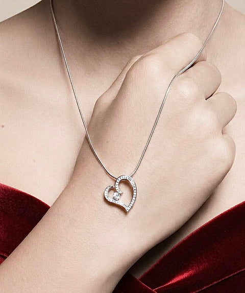 PT092W B.Tiff Stainless Steel Pave Heart Pendant Necklace