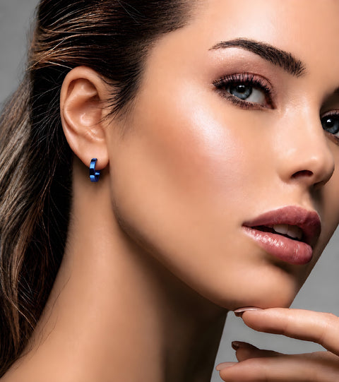 ER300BL B.Tiff Hoop Blue Sapphire Stainless Steel Earrings