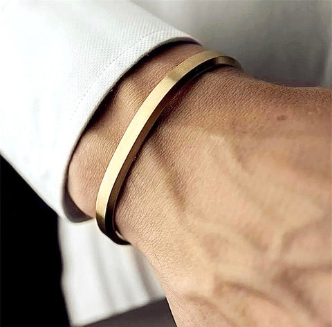 BG300G B.Tiff Simplicity Narrow Gold Plated Stainless Steel Bangle Bracelet