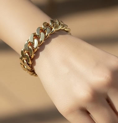 BG160G B.Tiff Flat Cuban Link Gold Plated Stainless Steel Bracelet