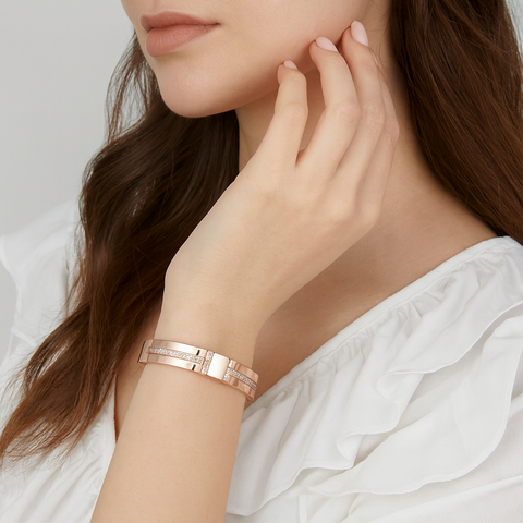 BG107RGP B.Tiff High Polish Pavé Rose Gold Plated Harmony Stainless Steel Bangle Bracelet