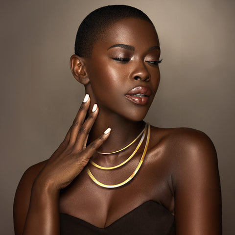 C002G B.Tiff 2mm Gold Plated Herringbone Stainless Steel Chain Necklace