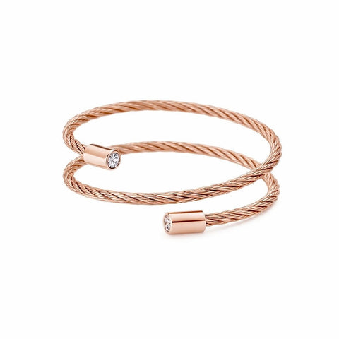 BG003RG B.Tiff Double Wrapped Rose Gold Plated Stainless Steel Cable Bangle Bracelet