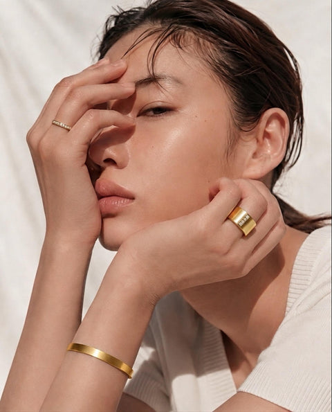RG223G B.Tiff 4-Stone Wide Gold Plated Stainless Steel Ring
