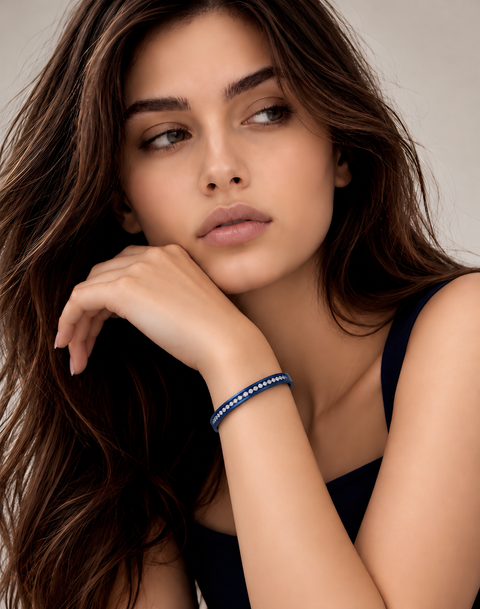 BG333BL B.Tiff Eternity 25 Blue Sapphire Stainless Steel Bangle Bracelet