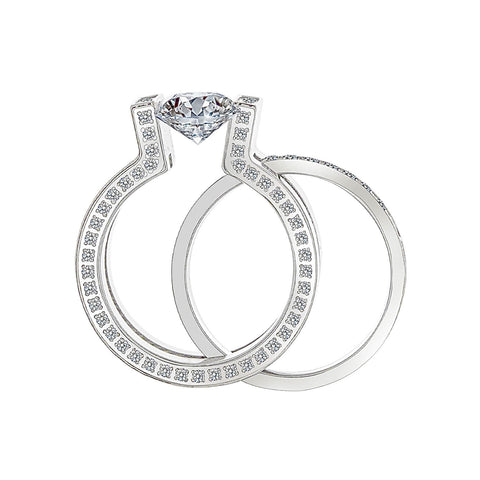 RG108W-111W B.Tiff 2 ct Round Solitaire Interlocking Engagement Ring & Eternity Band Set