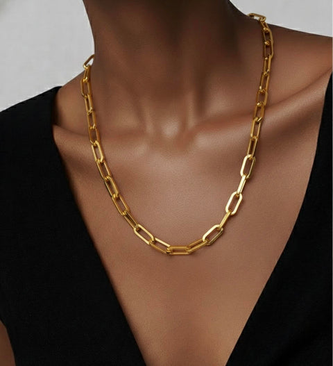C860G B.Tiff "Jemma" Flat Long Adjustable Link Gold Plated Stainless Steel Necklace