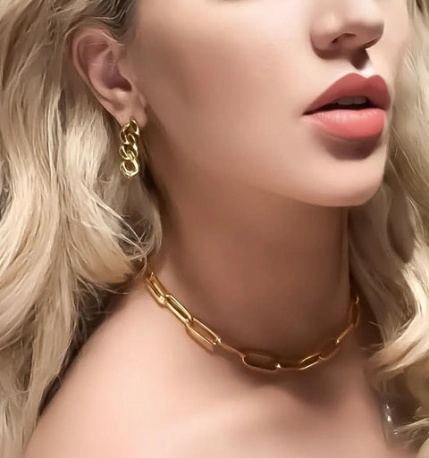 C860G B.Tiff "Jemma" Flat Long Adjustable Link Gold Plated Stainless Steel Necklace