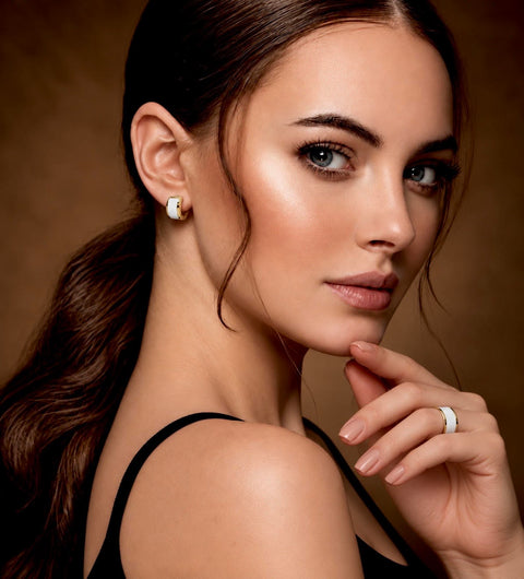 ER800GW B.Tiff White Enamel 18K Gold Plated Stainless Steel Earrings
