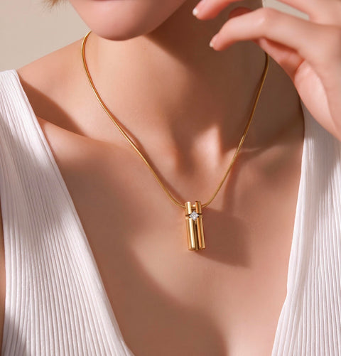 PT099G B.Tiff Gold Plated 3D Small Cross Croixlumière Pendant Necklace