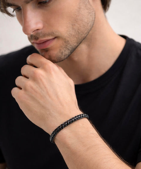 BG550GM B.Tiff Prince of Wales Gun Metal Stainless Steel Chain Bracelet