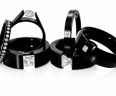RG301B B.Tiff .12 ct Princess Cut Black Anodized Stainless Steel Solitaire Ring