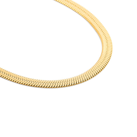 C006G B.Tiff 6mm Gold Plated Herringbone Stainless Steel Chain Necklace