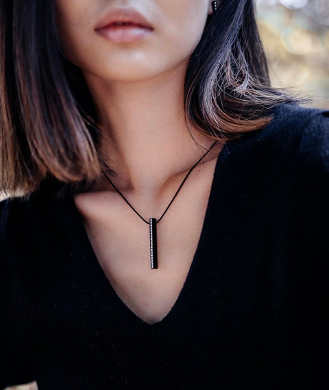 PT107B B.Tiff 18-Stone Black Anodized Stainless Steel Bar Pendant Necklace