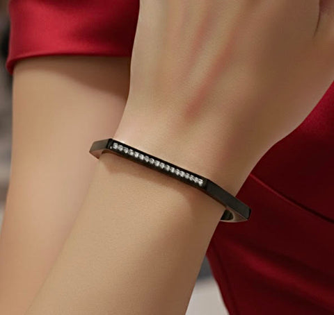BG017B B.Tiff Pave' Black Anodized Stainless Steel Hexagon Bangle Bracelet