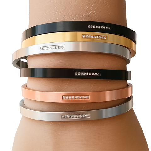 BG309G B.Tiff 9-Stone Pave Gold Plated Stainless Steel Bangle Bracelet